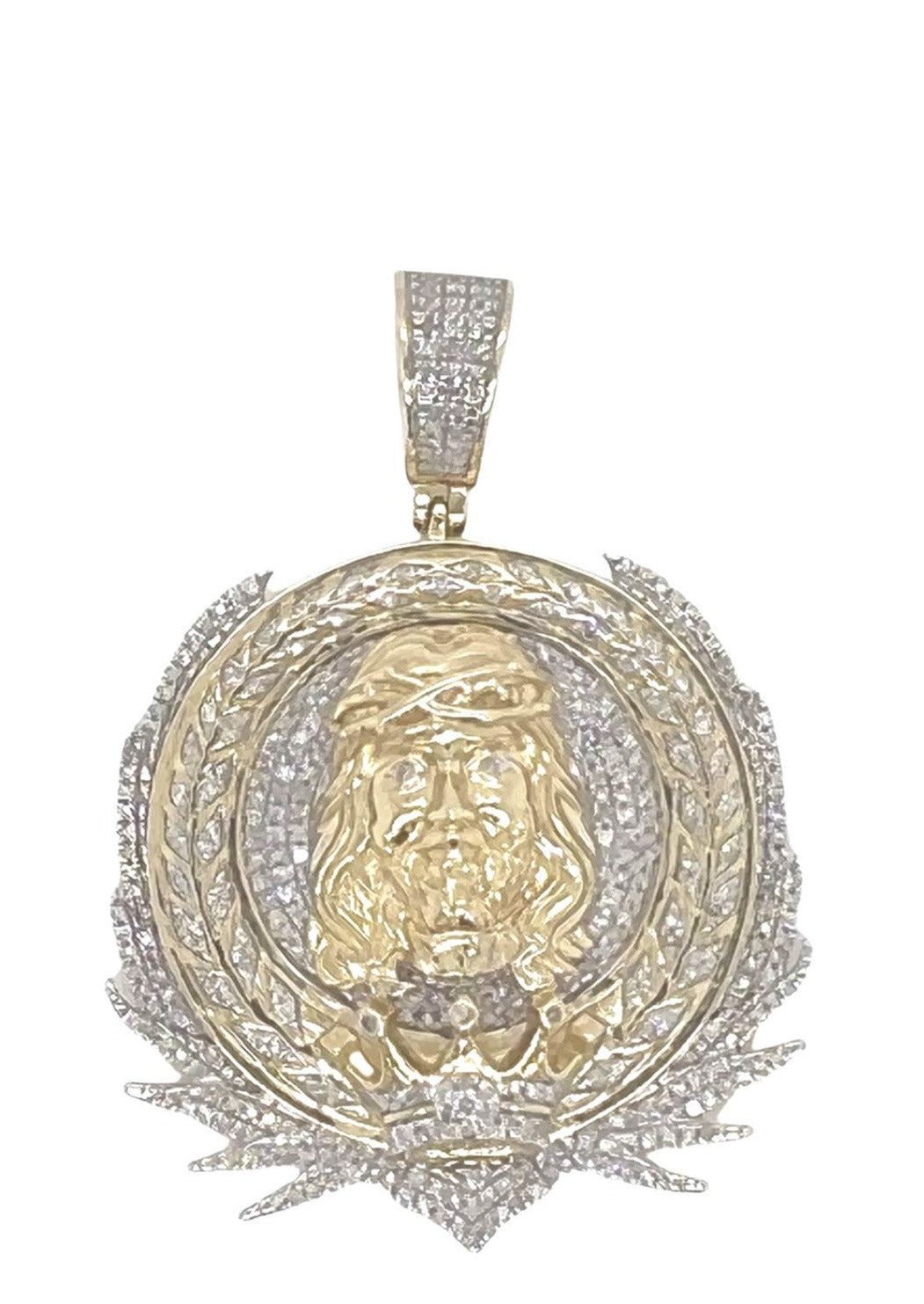 10K Yellow Gold Jesus Head Reef Medallion Iced Diamond Pendant 0.72 CT 1.8"