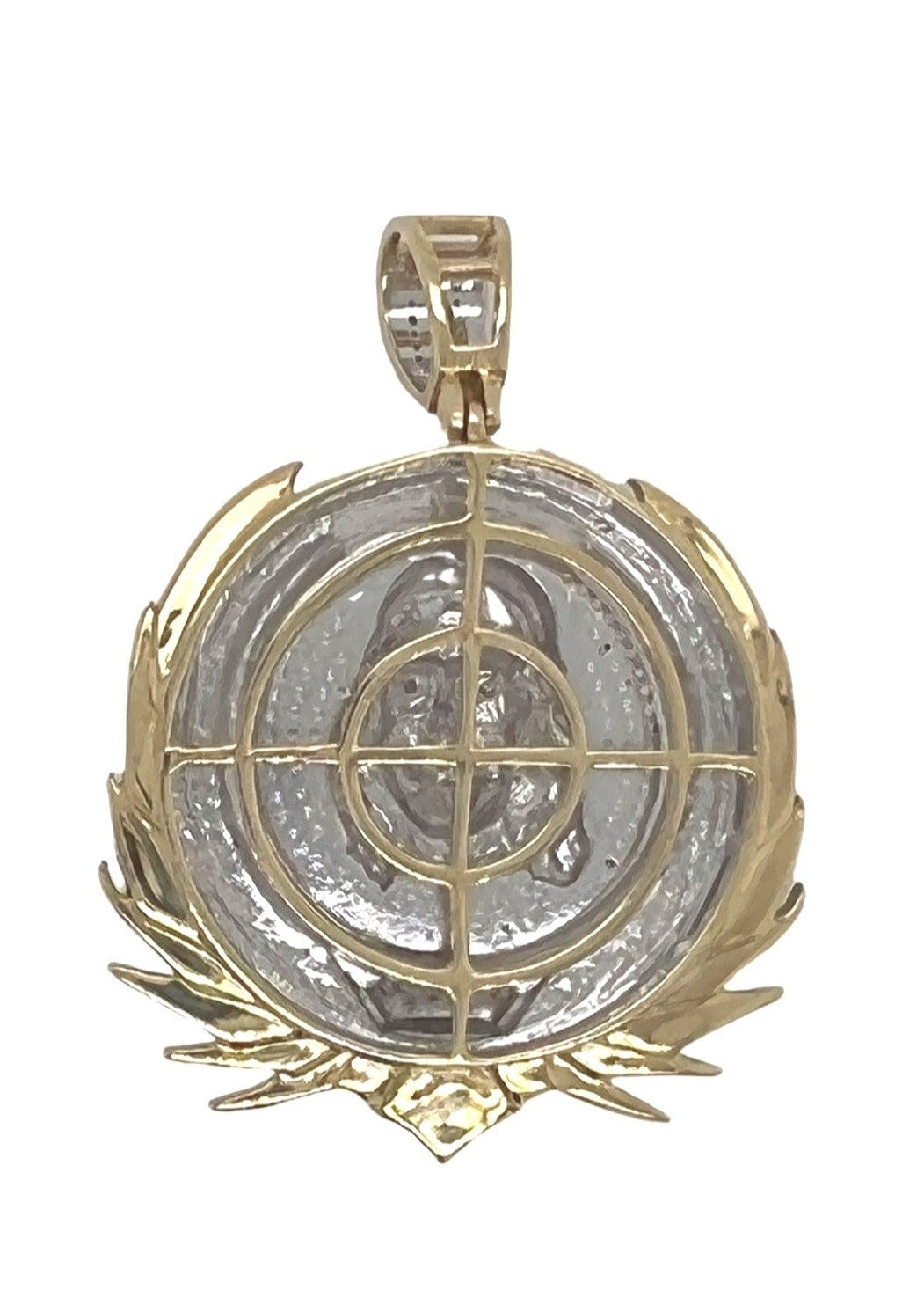 10K Yellow Gold Jesus Head Reef Medallion Iced Diamond Pendant 0.72 CT 1.8"