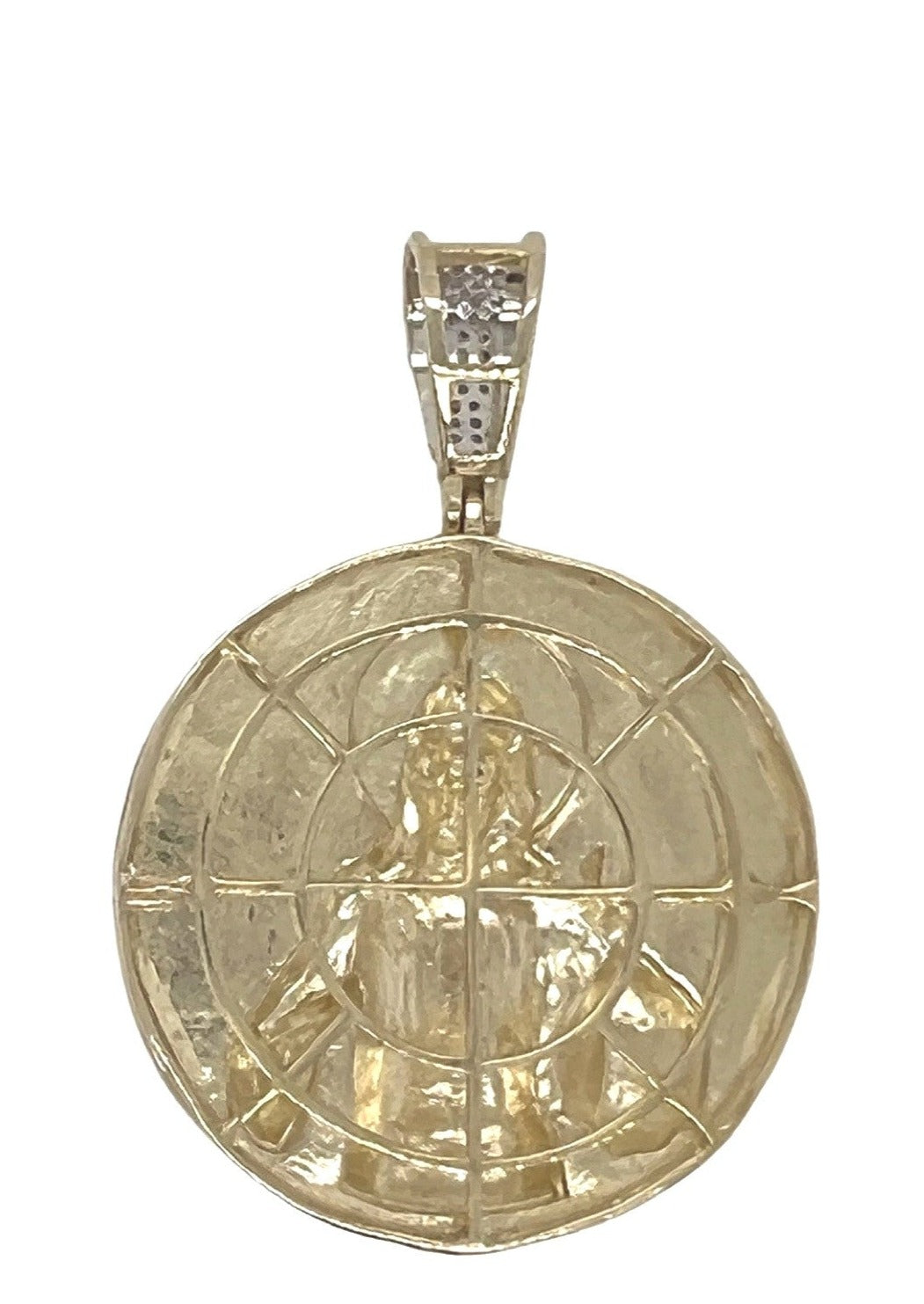 10K Yellow Gold Jesus Medallion Iced Diamond Pendant 1.46 CT 1.85"