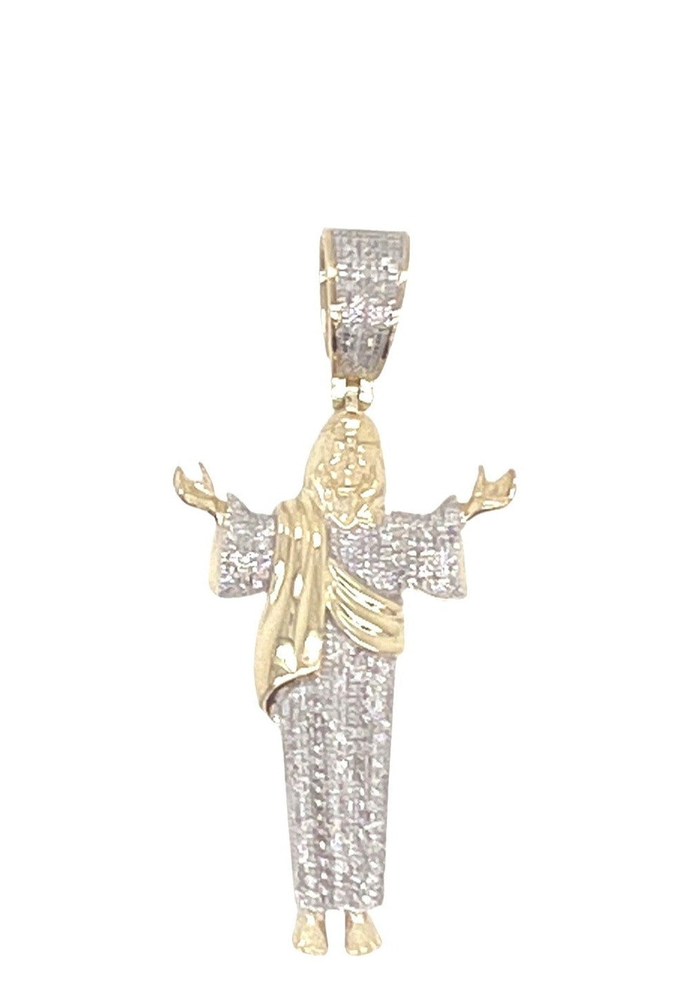 10K Yellow Gold Jesus with Open Arms Iced Diamond Pendant 0.31 CT 1.8"