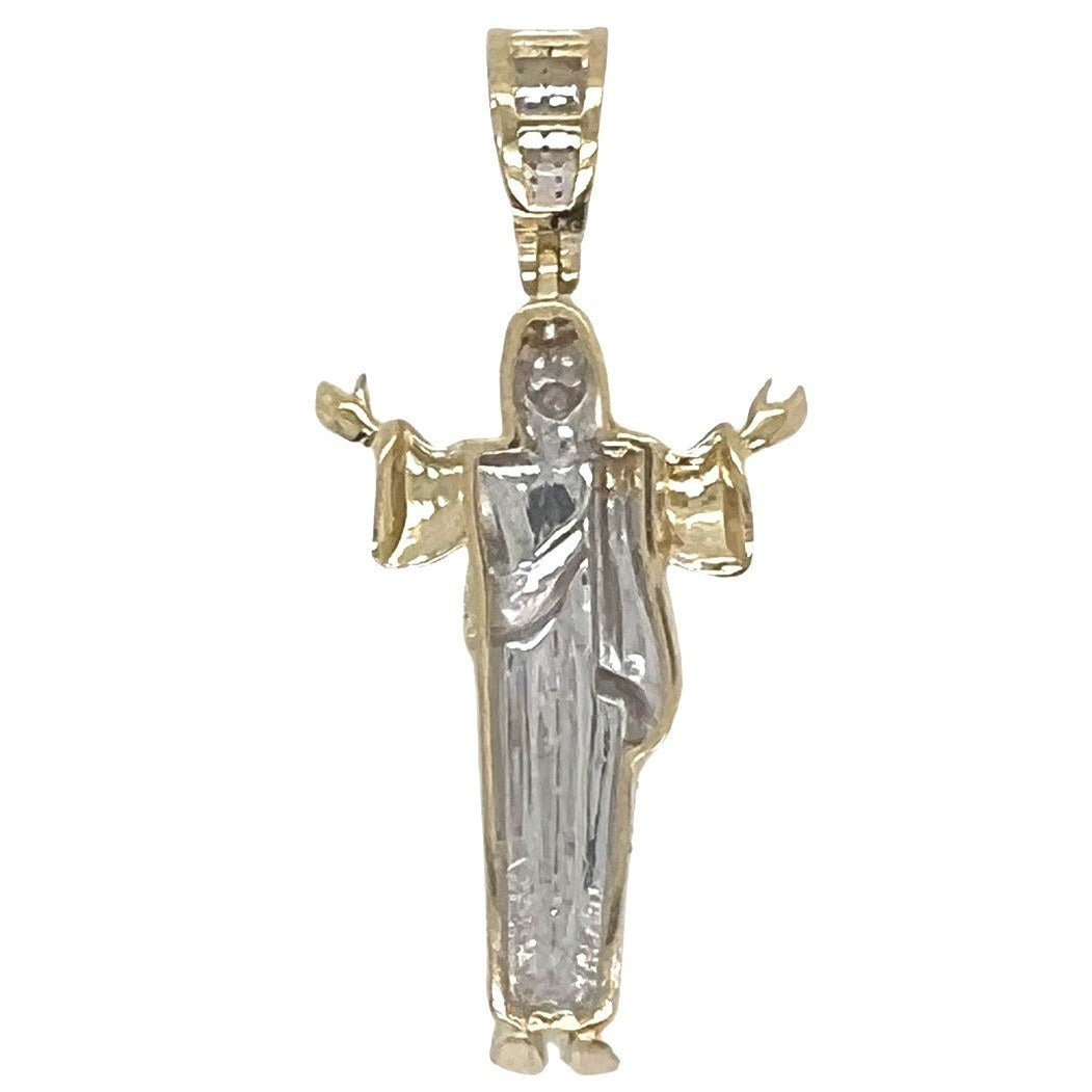 10K Yellow Gold Jesus with Open Arms Iced Diamond Pendant 0.31 CT 1.8"