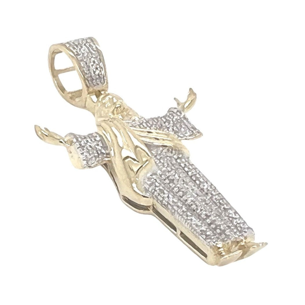 10K Yellow Gold Jesus with Open Arms Iced Diamond Pendant 0.31 CT 1.8"
