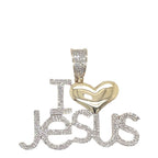 10K Yellow Gold I Love Jesus with Heart Diamond Pendant 0.73 CT 1.4"
