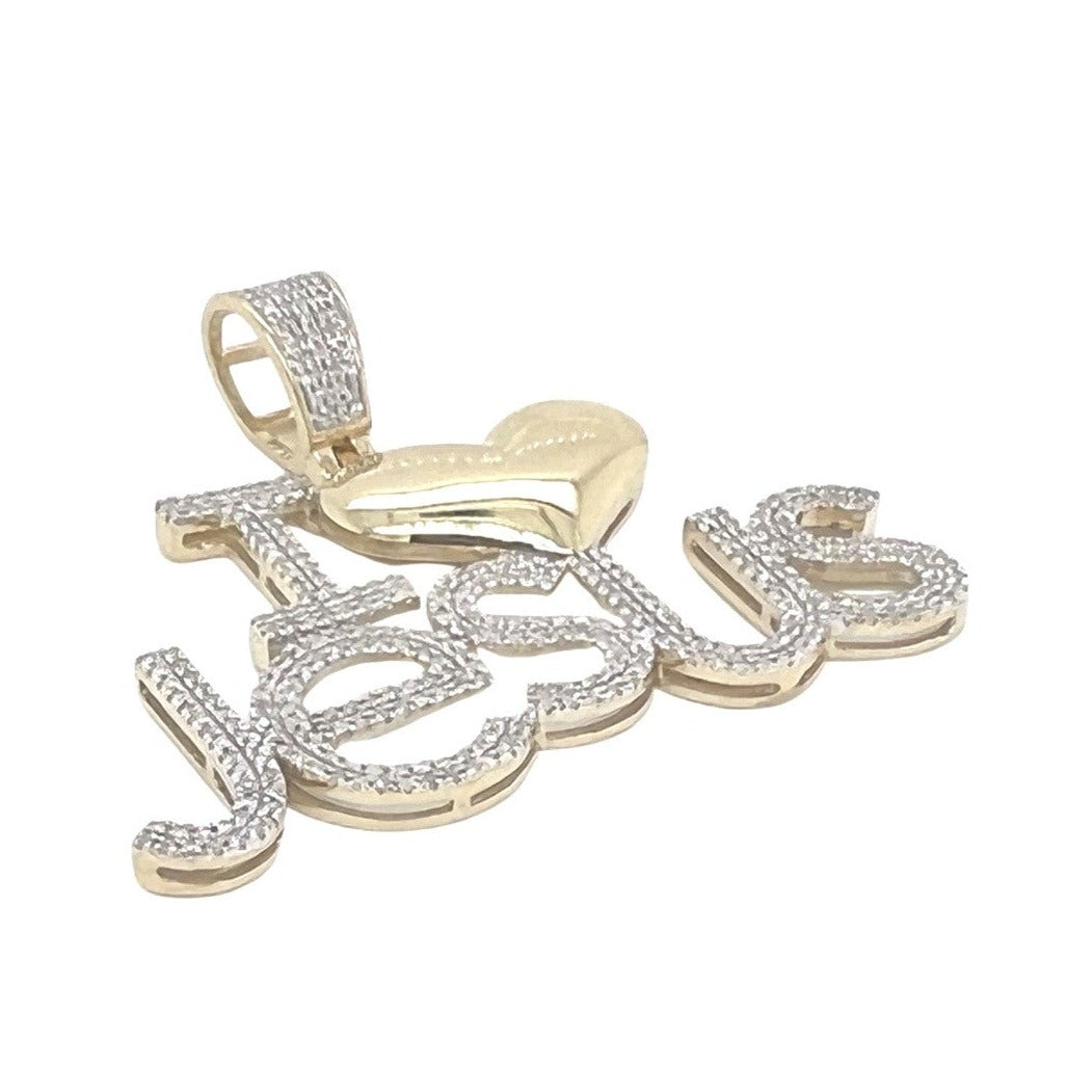 10K Yellow Gold I Love Jesus with Heart Diamond Pendant 0.73 CT 1.4"