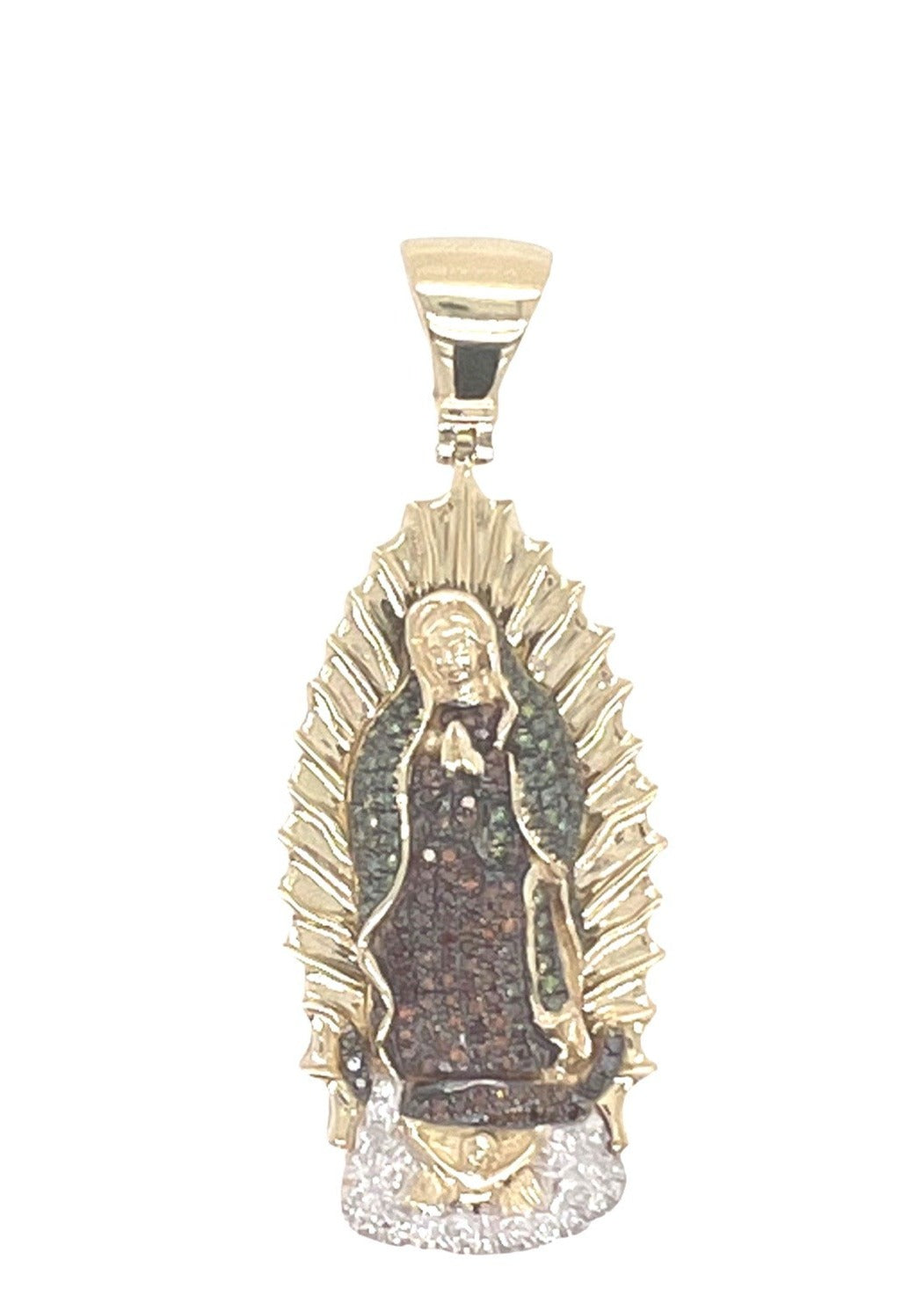 10K Yellow Gold Mother Mary Multi Color Diamond Pendant 0.90 CT 2.25"