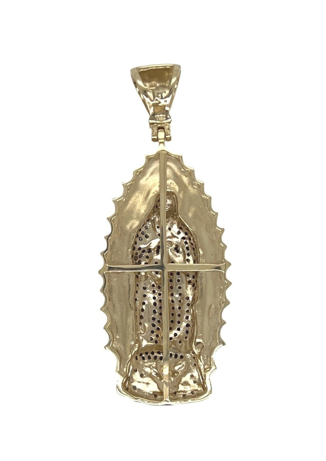 10K Yellow Gold Mother Mary Multi Color Diamond Pendant 0.90 CT 2.25"