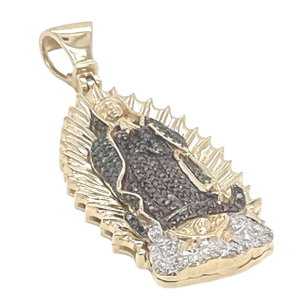 10K Yellow Gold Mother Mary Multi Color Diamond Pendant 0.90 CT 2.25"