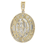 10K Yellow Gold Mother Mary Medallion Diamond Pendant 0.41 CT 1.8"