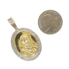 10K Yellow Gold Mother Mary Medallion Diamond Pendant 0.41 CT 1.8"