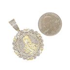 10K Yellow Gold Mother Mary Medallion Iced Diamond Pendant 0.76 CT 1.8"