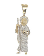 10K Yellow Gold St. Jude Iced Diamond Pendant 0.85 CT 1.8"