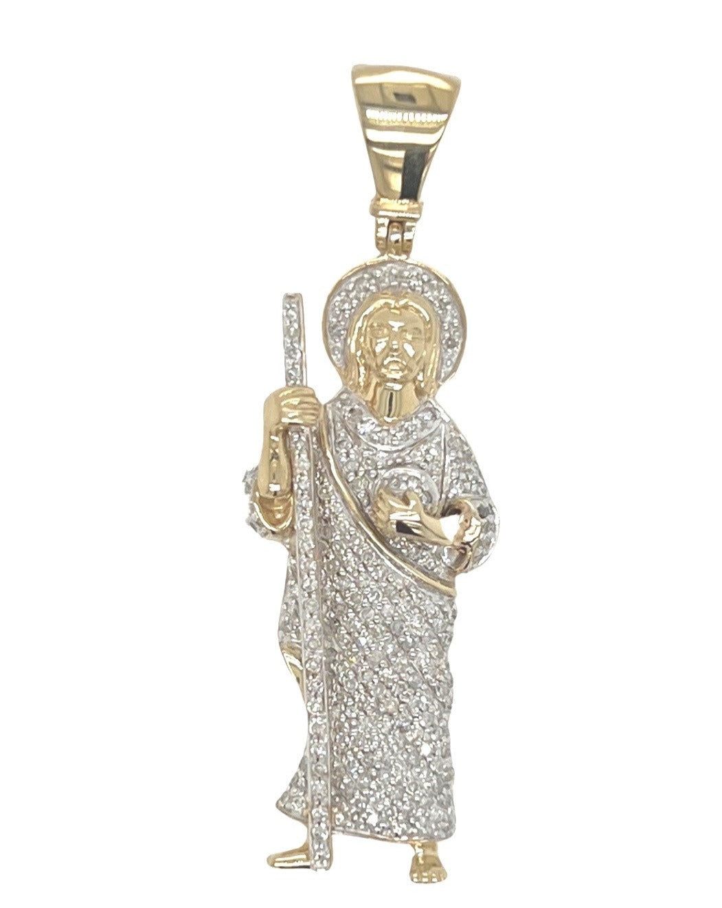 10K Yellow Gold St. Jude Iced Diamond Pendant 0.85 CT 1.8"