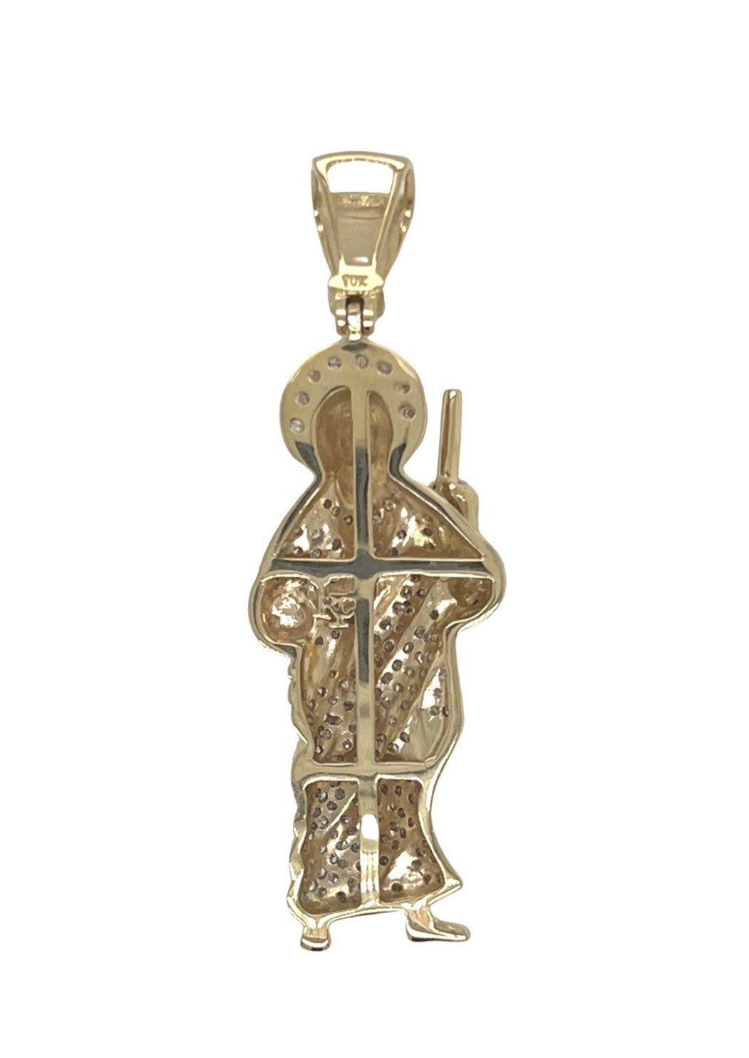 10K Yellow Gold St. Jude Iced Diamond Pendant 0.85 CT 1.8"