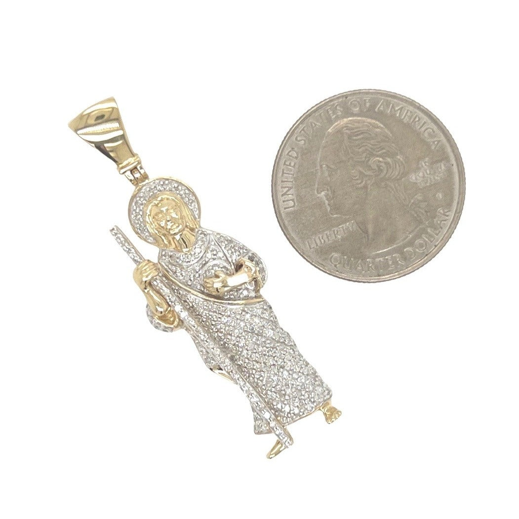 10K Yellow Gold St. Jude Iced Diamond Pendant 0.85 CT 1.8"