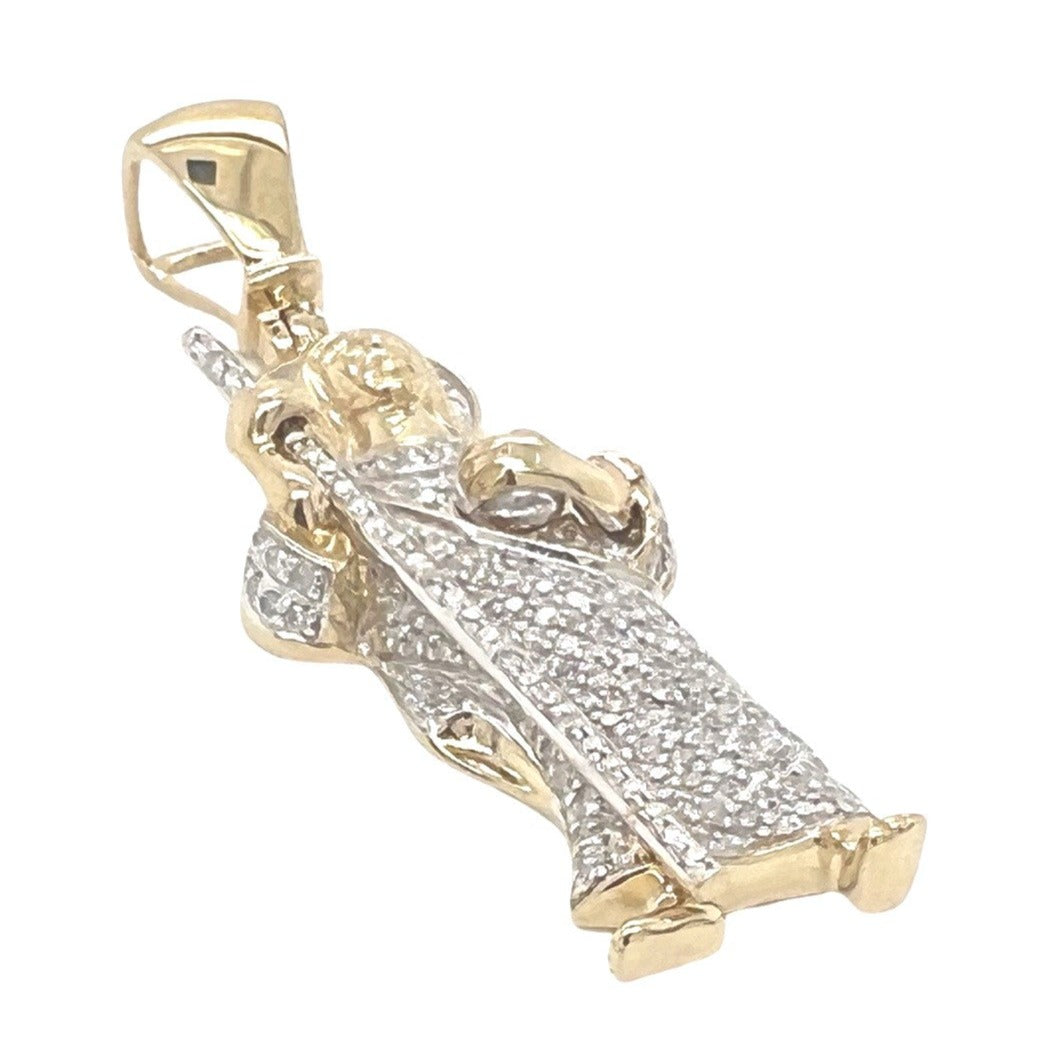 10K Yellow Gold St. Jude Iced Diamond Pendant 0.85 CT 1.8"