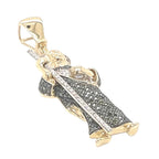 10K Yellow Gold St. Jude Iced Green White Diamond Pendant 0.85 CT 1.8"