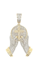 10K Yellow Gold Hands Holding Cross Diamond Pendant 0.94 CT 1.85"