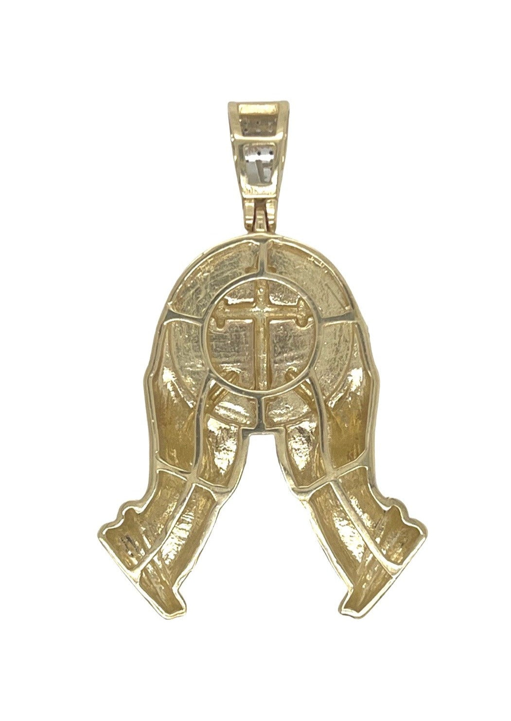 10K Yellow Gold Hands Holding Cross Diamond Pendant 0.94 CT 1.85"