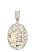 10K Yellow Gold Praying Hands Cross Medallion Diamond Pendant 0.55 CT 1.75"