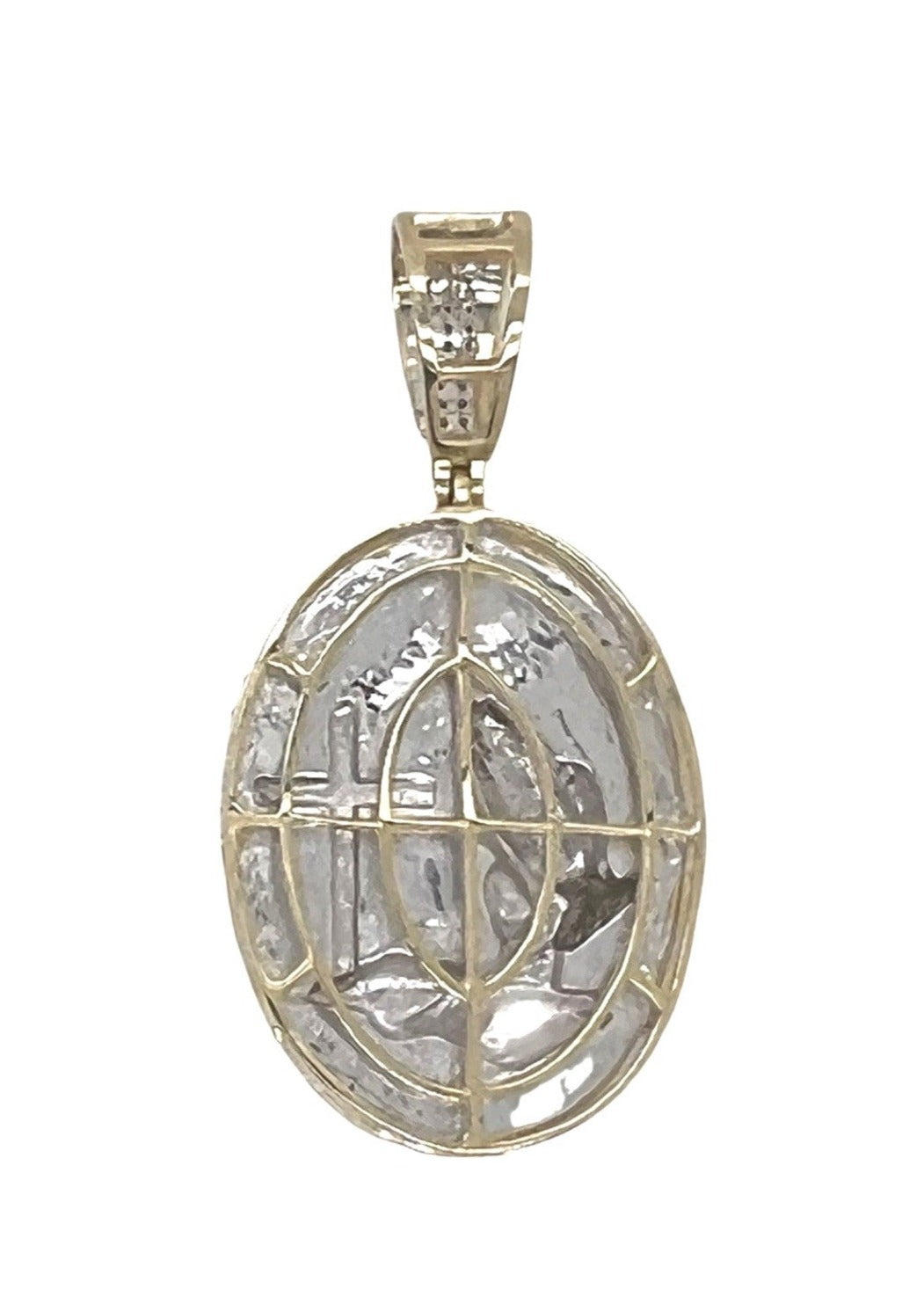 10K Yellow Gold Praying Hands Cross Medallion Diamond Pendant 0.55 CT 1.75"
