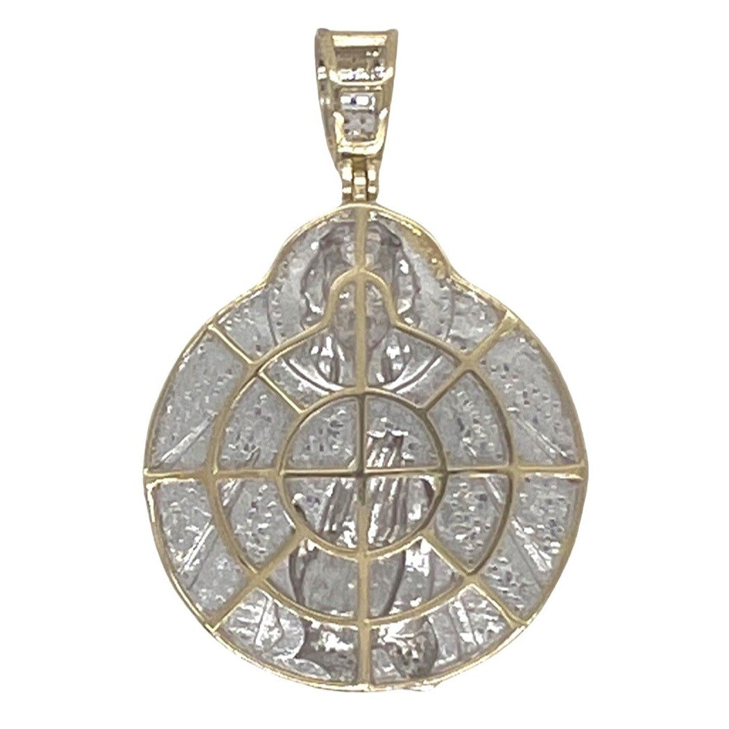 10K Yellow Gold Jesus Head with Praying Hands Medallion Diamond Pendant 0.48 CT 1.8"
