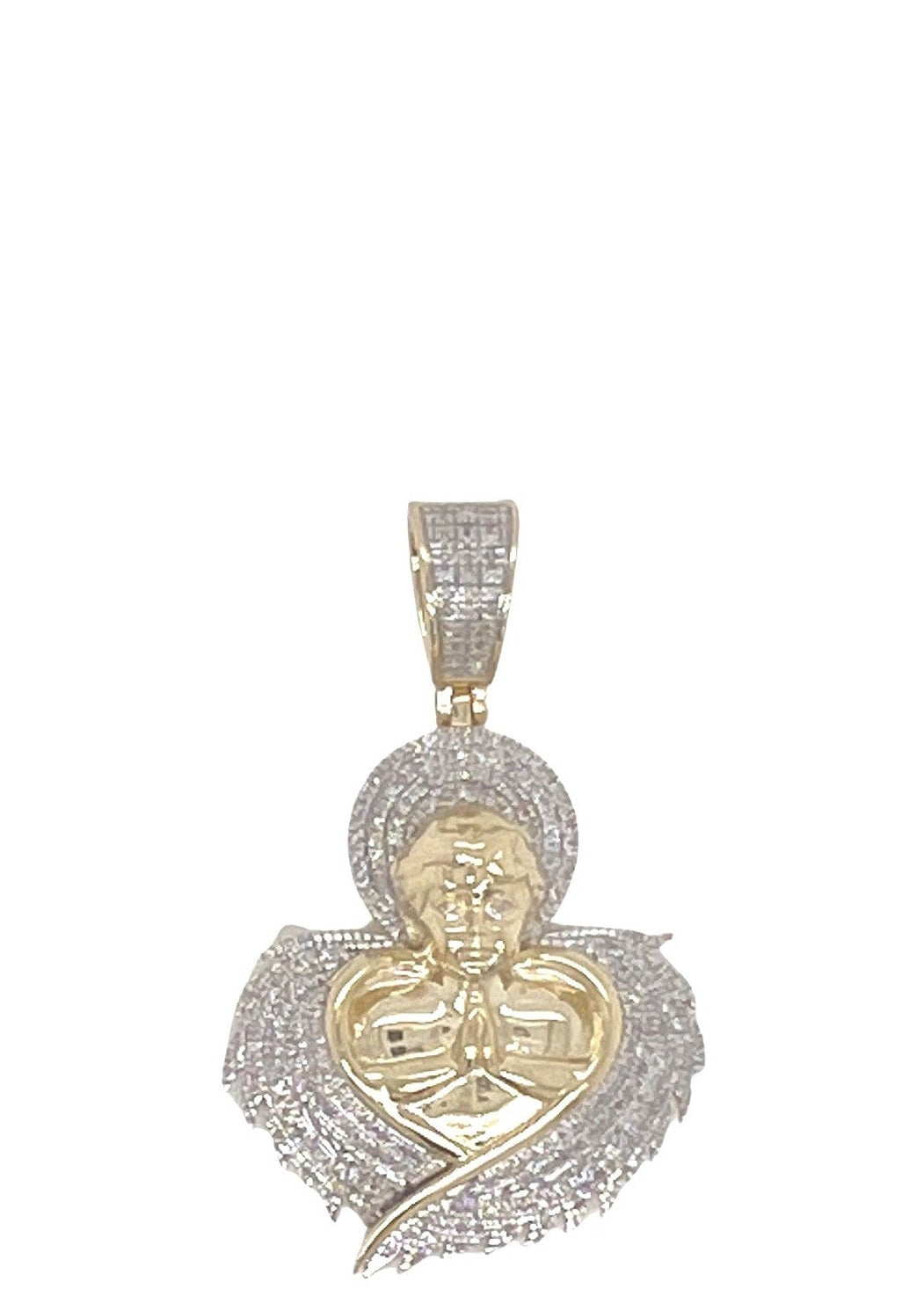 10K Yellow Gold Angel Cherub Diamond Pendant 0.40 CT 1.35"