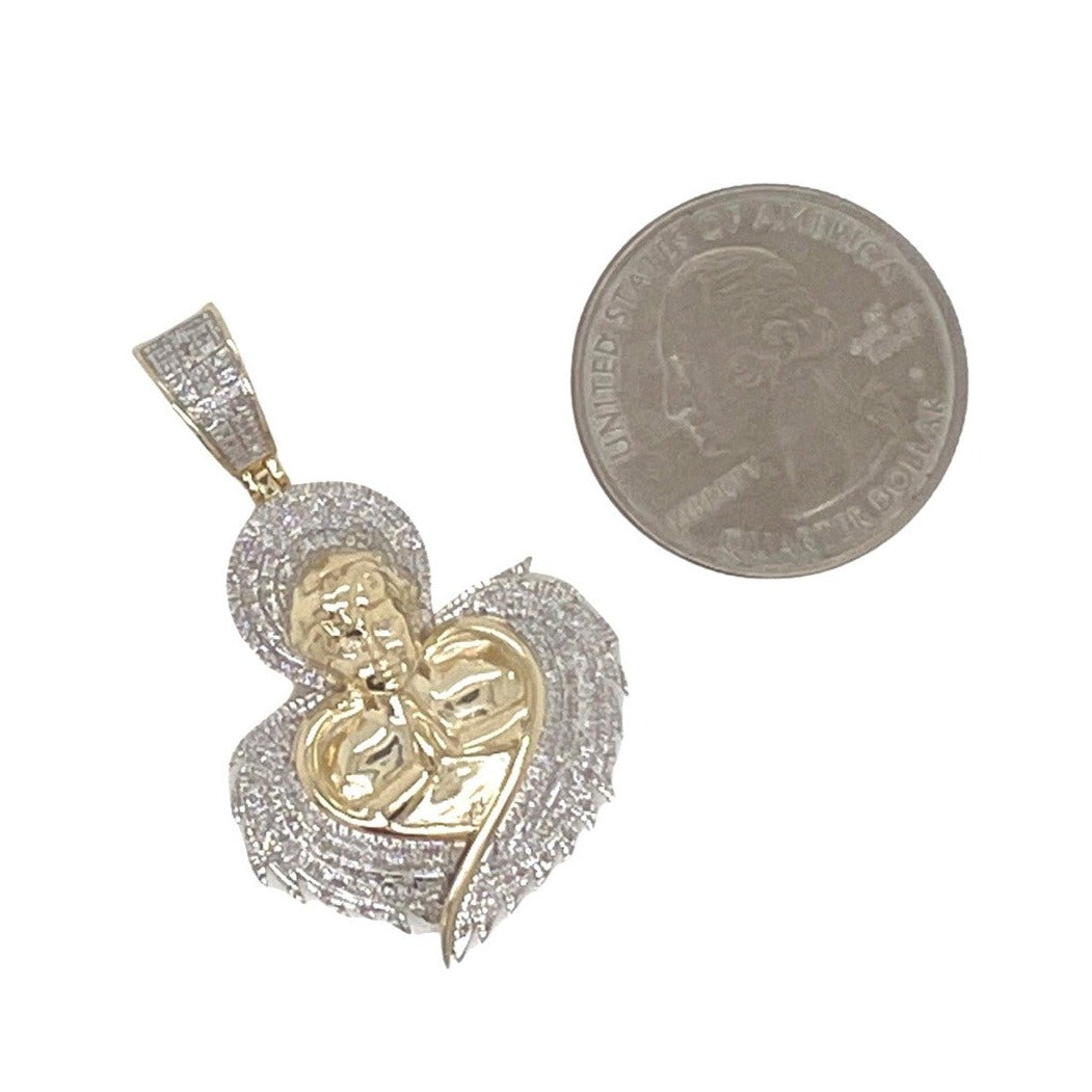 10K Yellow Gold Angel Cherub Diamond Pendant 0.40 CT 1.35"