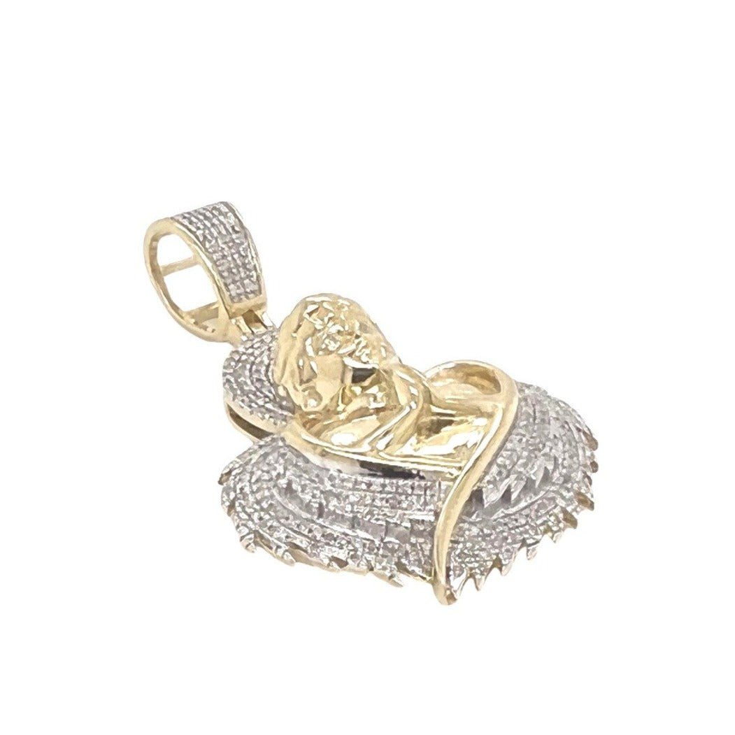10K Yellow Gold Angel Cherub Diamond Pendant 0.40 CT 1.35"