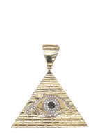 10K Yellow Gold Egyptian Pyramid with Evil Eye Diamond Pendant 0.35 CT 1.75"