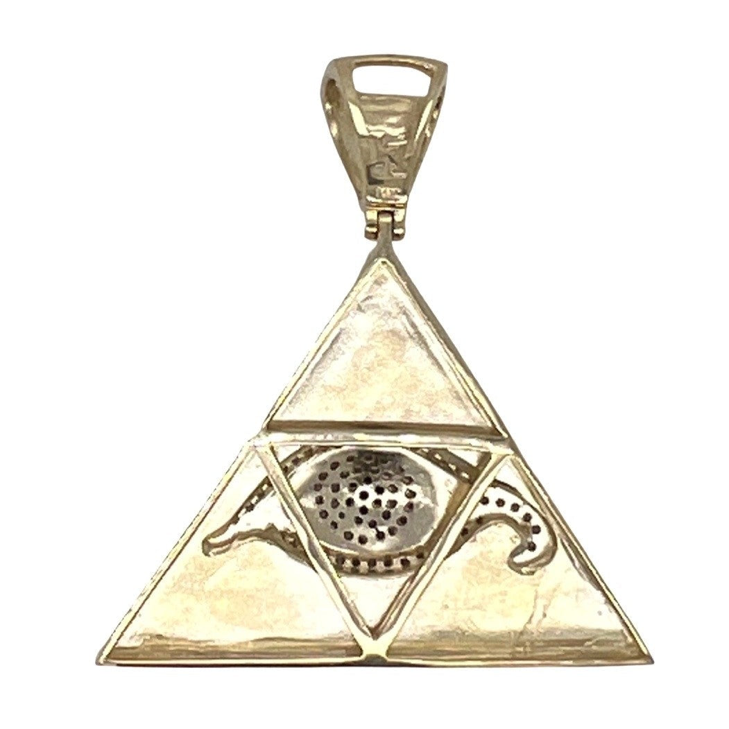 10K Yellow Gold Egyptian Pyramid with Evil Eye Diamond Pendant 0.35 CT 1.75"