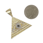 10K Yellow Gold Egyptian Pyramid with Evil Eye Diamond Pendant 0.35 CT 1.75"