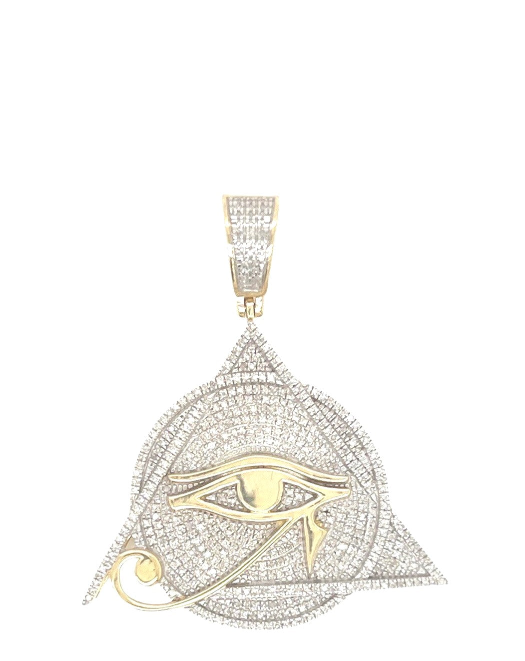 10K Yellow Gold Egyptian Pyramid Eye of RA Iced Diamond Pendant 0.54 CT 1.75"