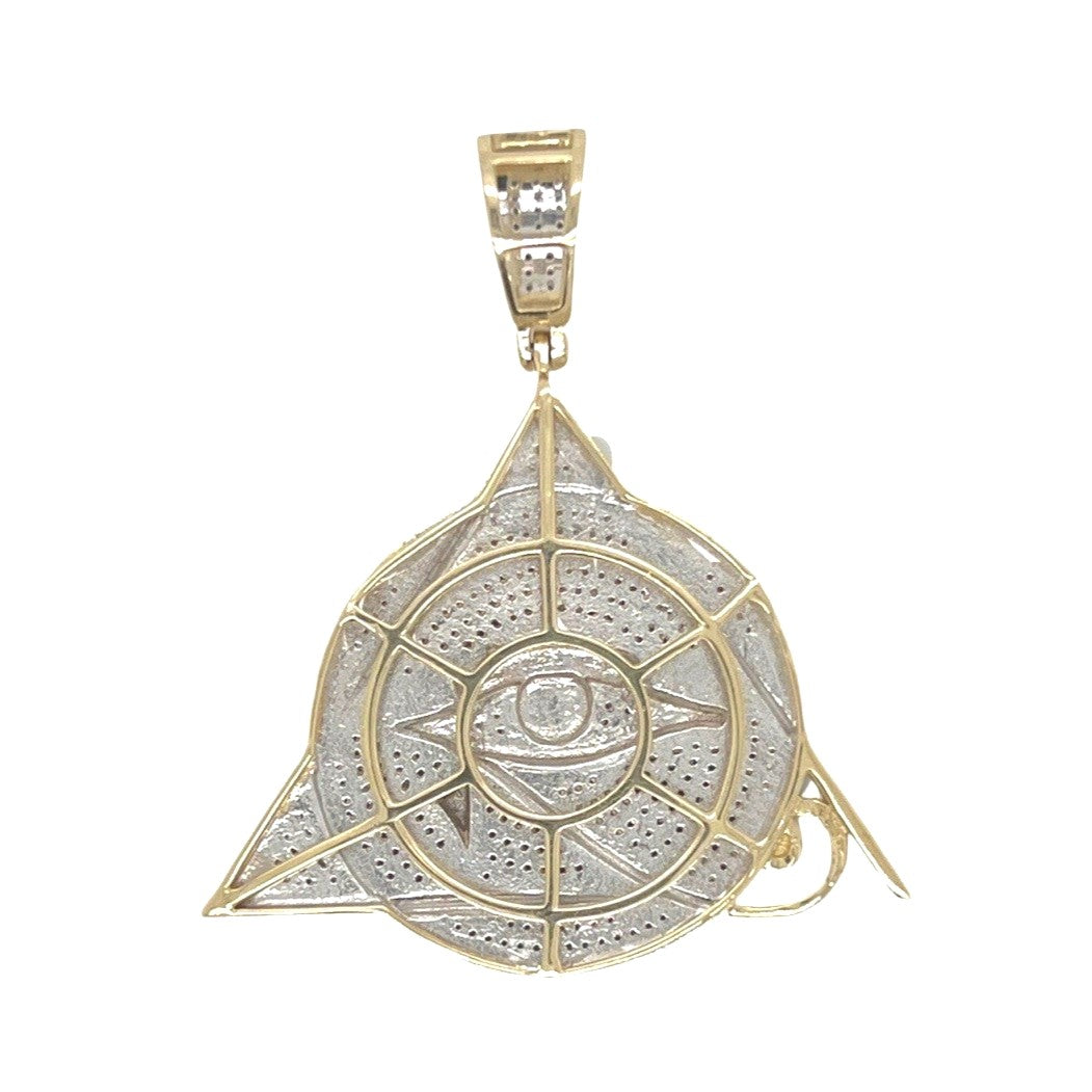 10K Yellow Gold Egyptian Pyramid Eye of RA Iced Diamond Pendant 0.54 CT 1.75"