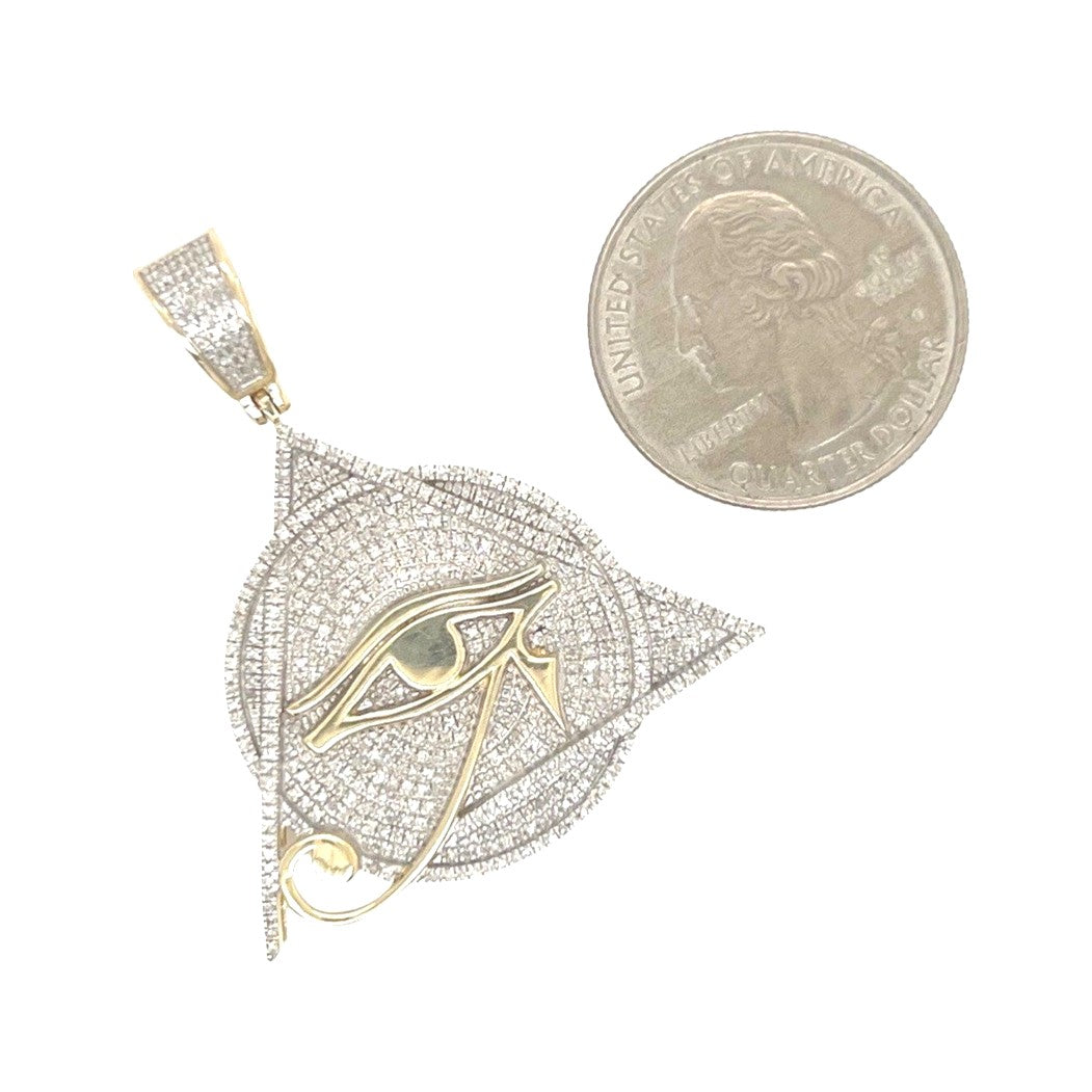 10K Yellow Gold Egyptian Pyramid Eye of RA Iced Diamond Pendant 0.54 CT 1.75"