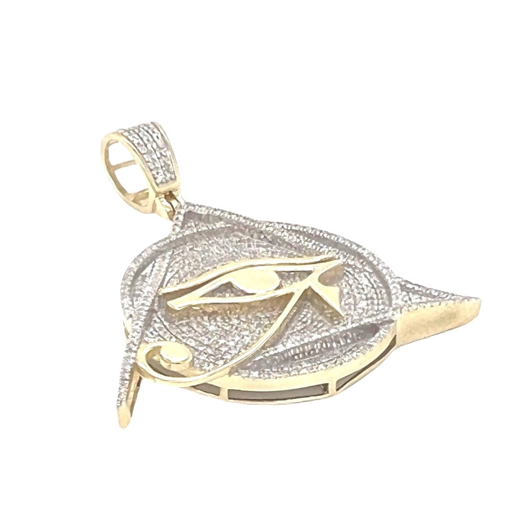10K Yellow Gold Egyptian Pyramid Eye of RA Iced Diamond Pendant 0.54 CT 1.75"