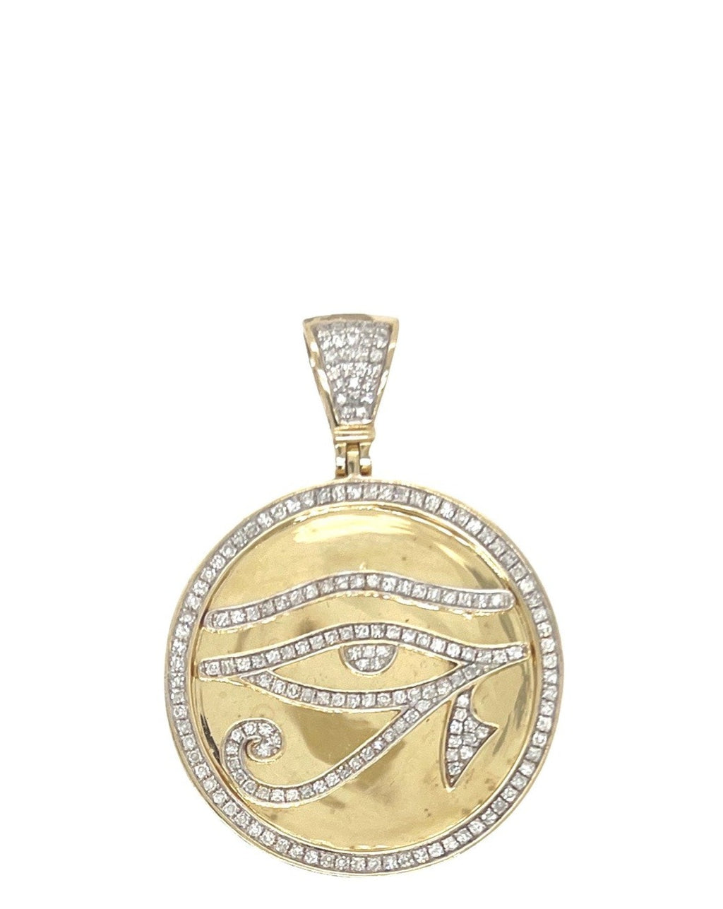 10K Yellow Gold Eye of RA Medallion Diamond Pendant 0.90 CT 1.7"