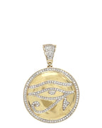 10K Yellow Gold Eye of RA Medallion Diamond Pendant 0.90 CT 1.7"