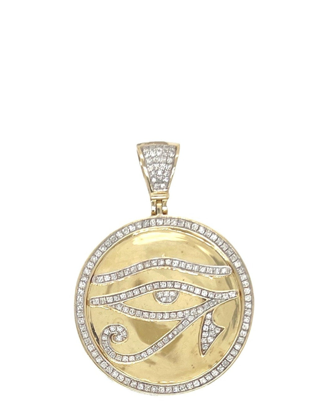 10K Yellow Gold Eye of RA Medallion Diamond Pendant 0.90 CT 1.7"