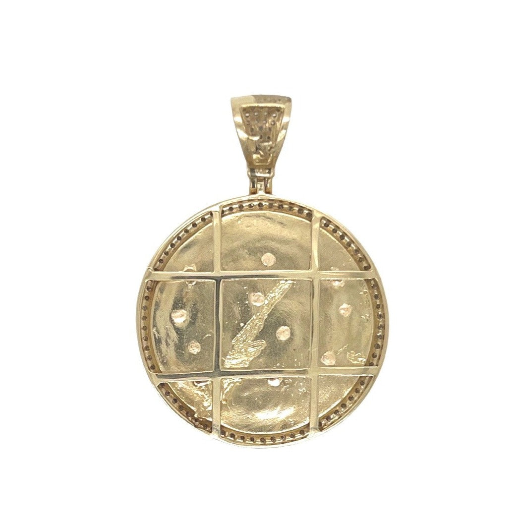 10K Yellow Gold Eye of RA Medallion Diamond Pendant 0.90 CT 1.7"
