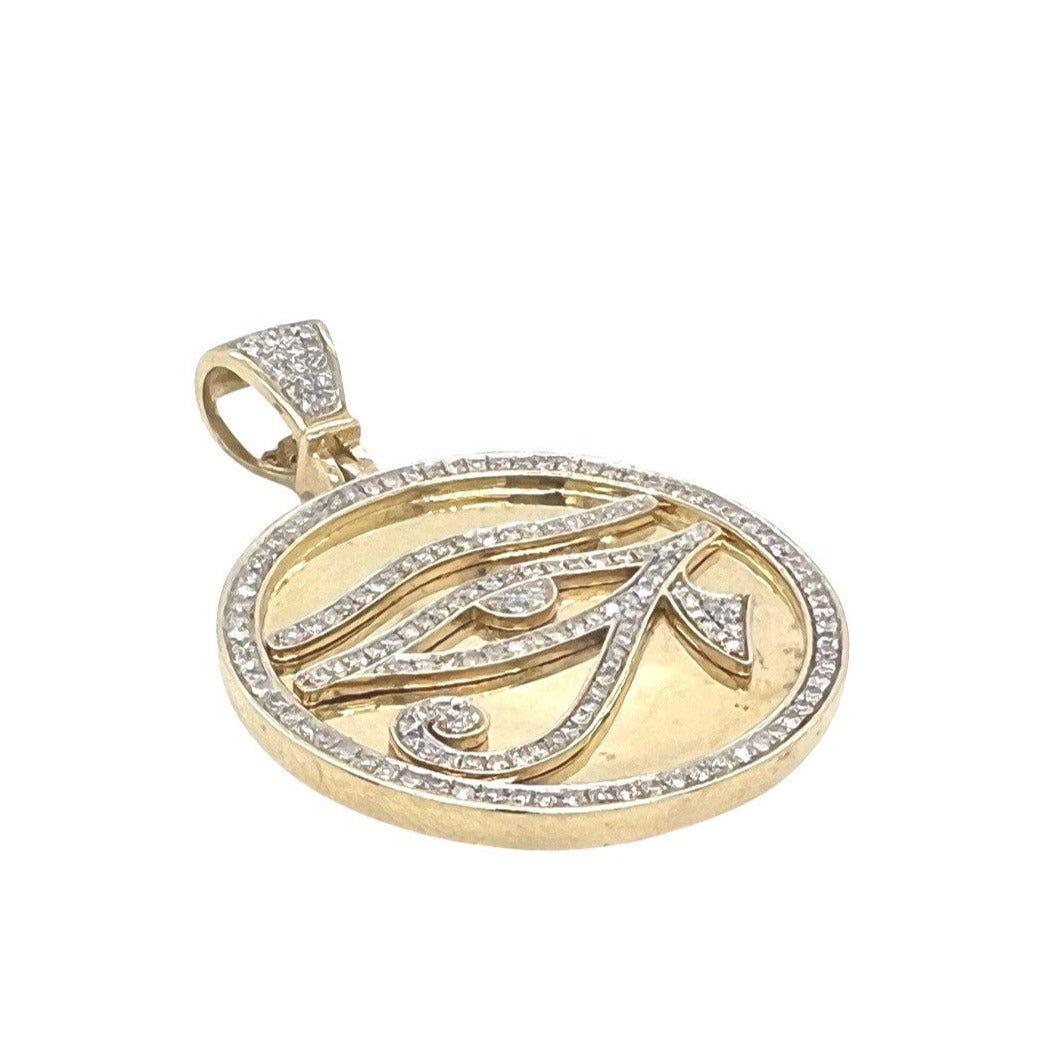 10K Yellow Gold Eye of RA Medallion Diamond Pendant 0.90 CT 1.7"