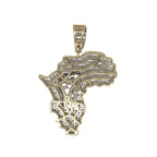 10K Yellow Gold Africa Map with Fist Diamond Pendant 1.10 CT 1.8"