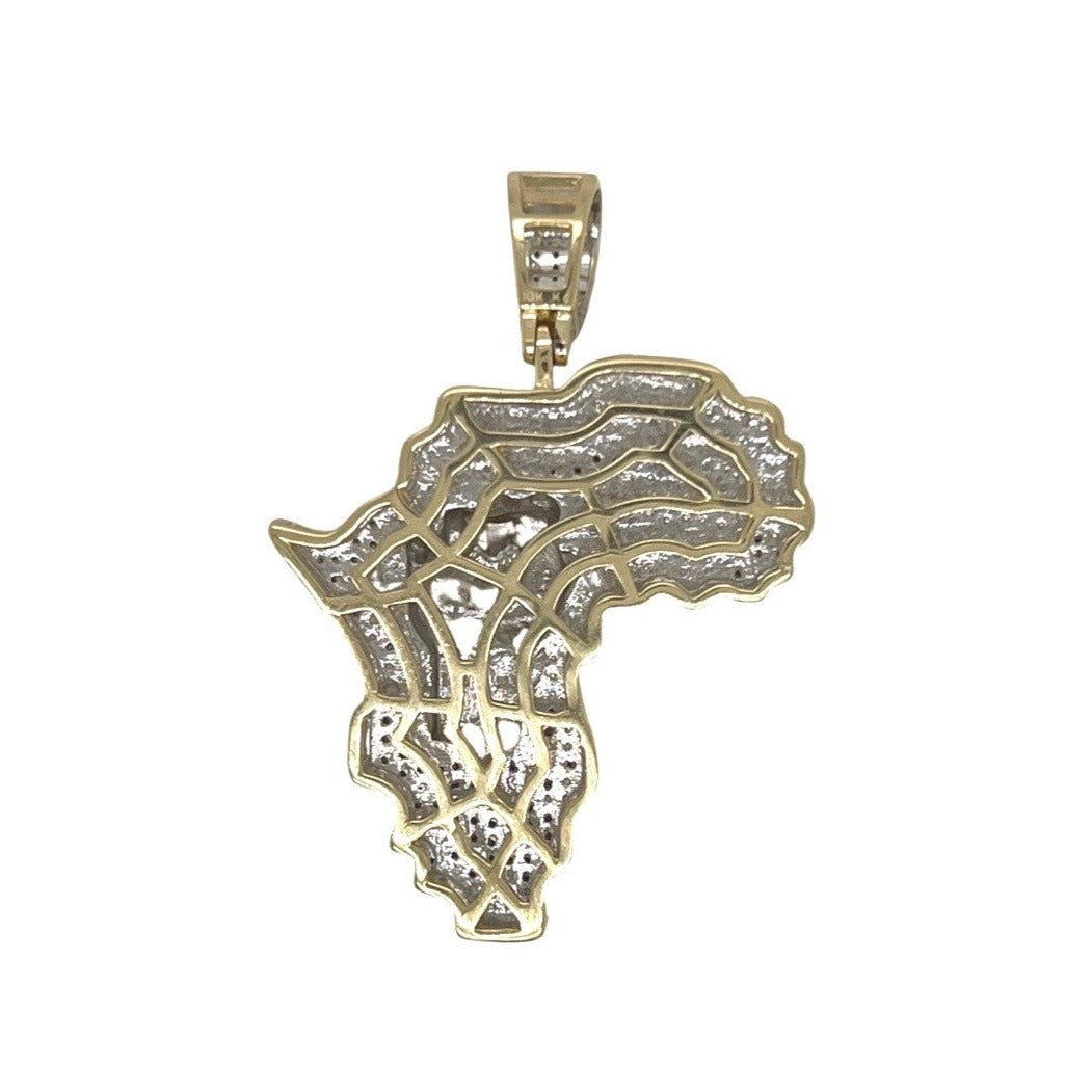 10K Yellow Gold Africa Map with Fist Diamond Pendant 1.10 CT 1.8"