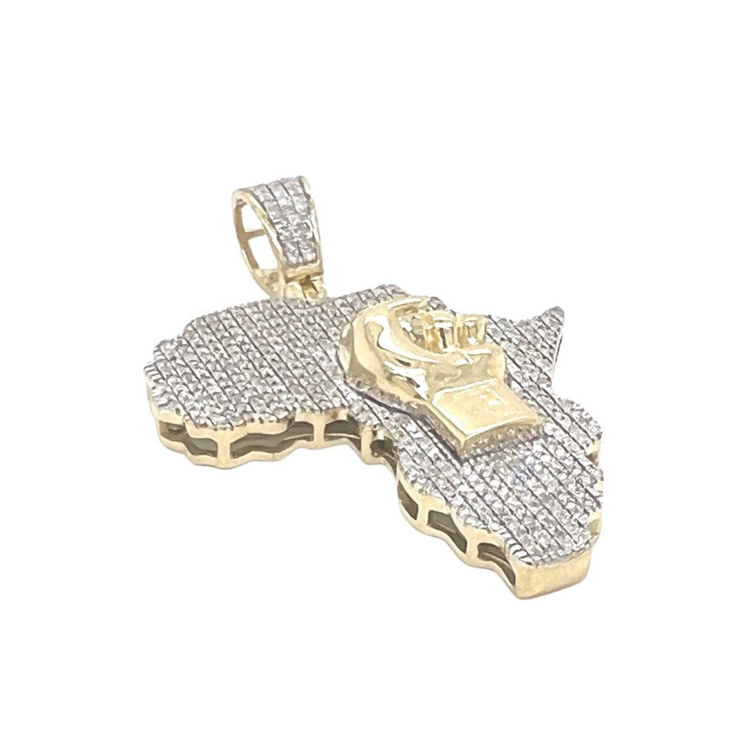 10K Yellow Gold Africa Map with Fist Diamond Pendant 1.10 CT 1.8"