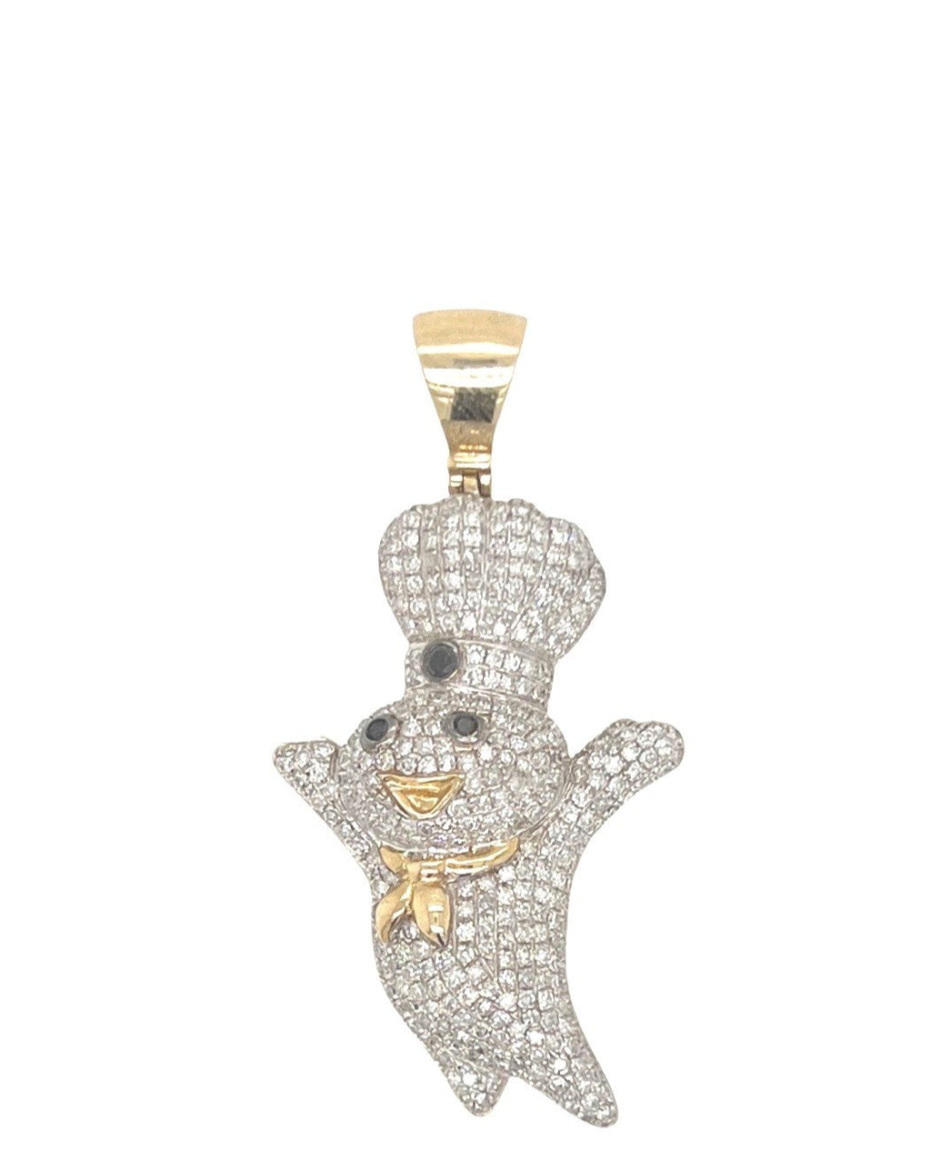 10K Yellow Gold Dough Boy Iced Diamond Pendant 1.6 CT 1.85"