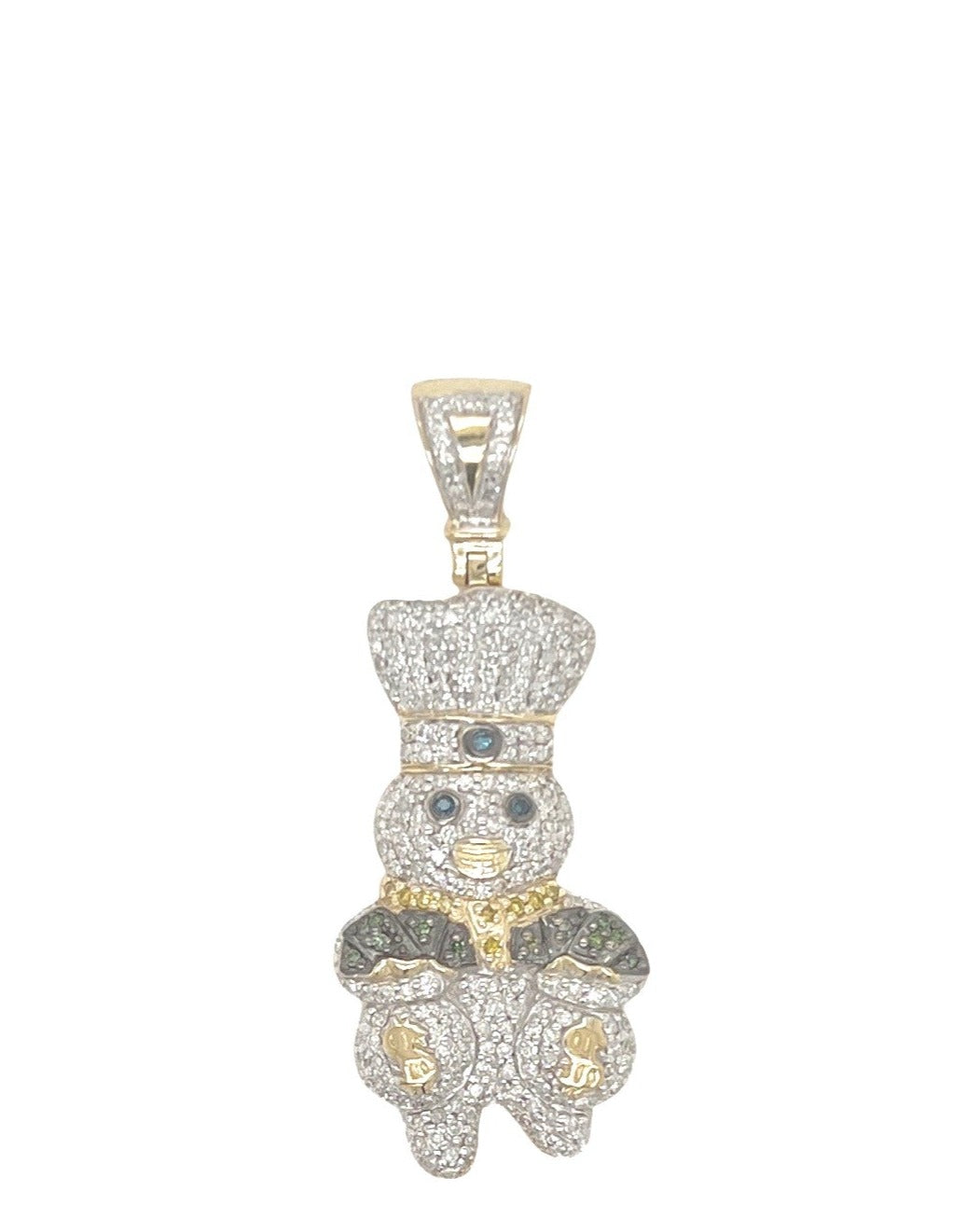 10K Yellow Gold Dough Boy with Money Bag Iced Diamond Pendant 0.88 CT 1.7"