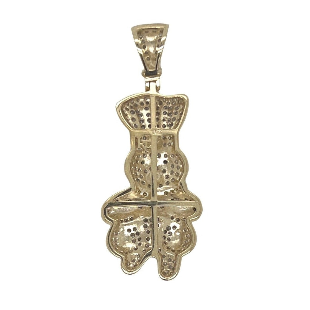 10K Yellow Gold Dough Boy with Money Bag Iced Diamond Pendant 0.88 CT 1.7"