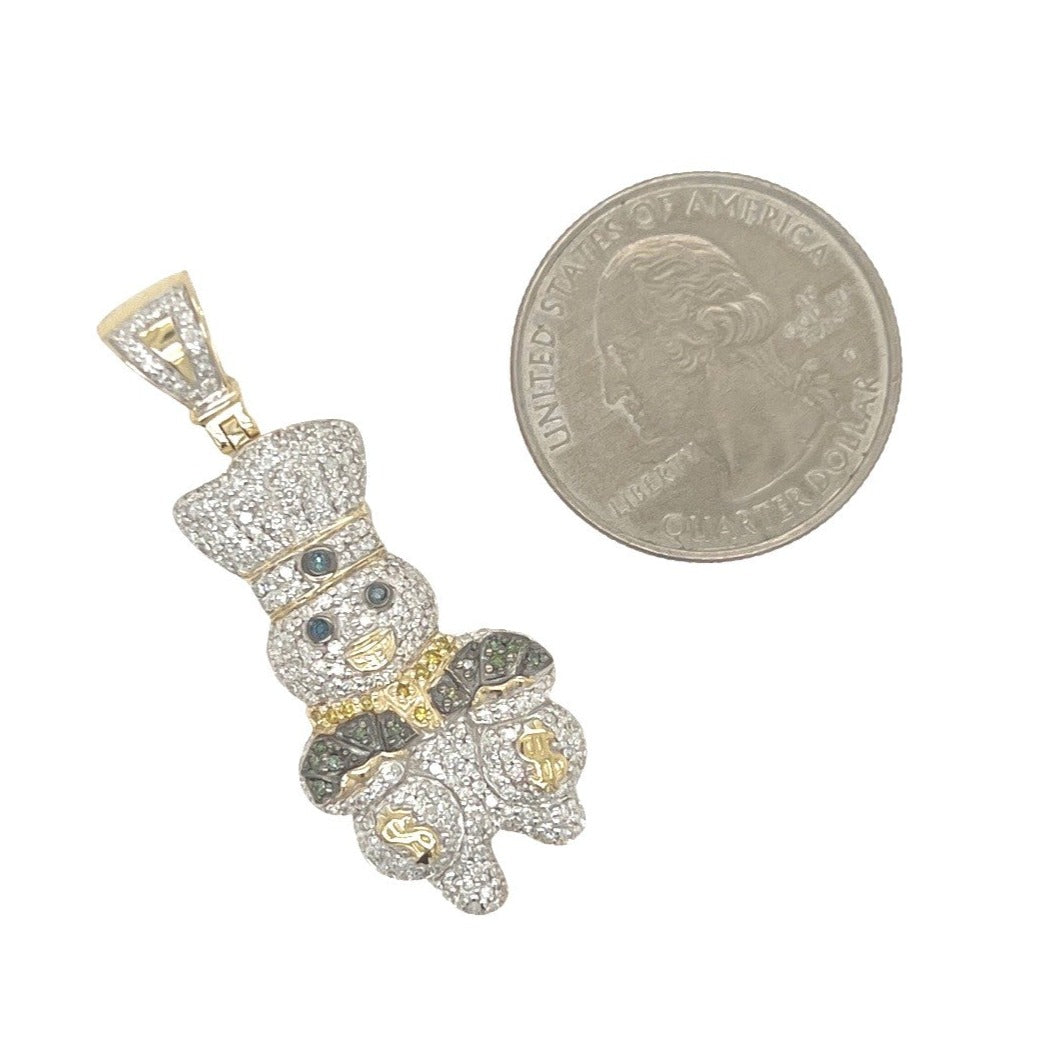 10K Yellow Gold Dough Boy with Money Bag Iced Diamond Pendant 0.88 CT 1.7"