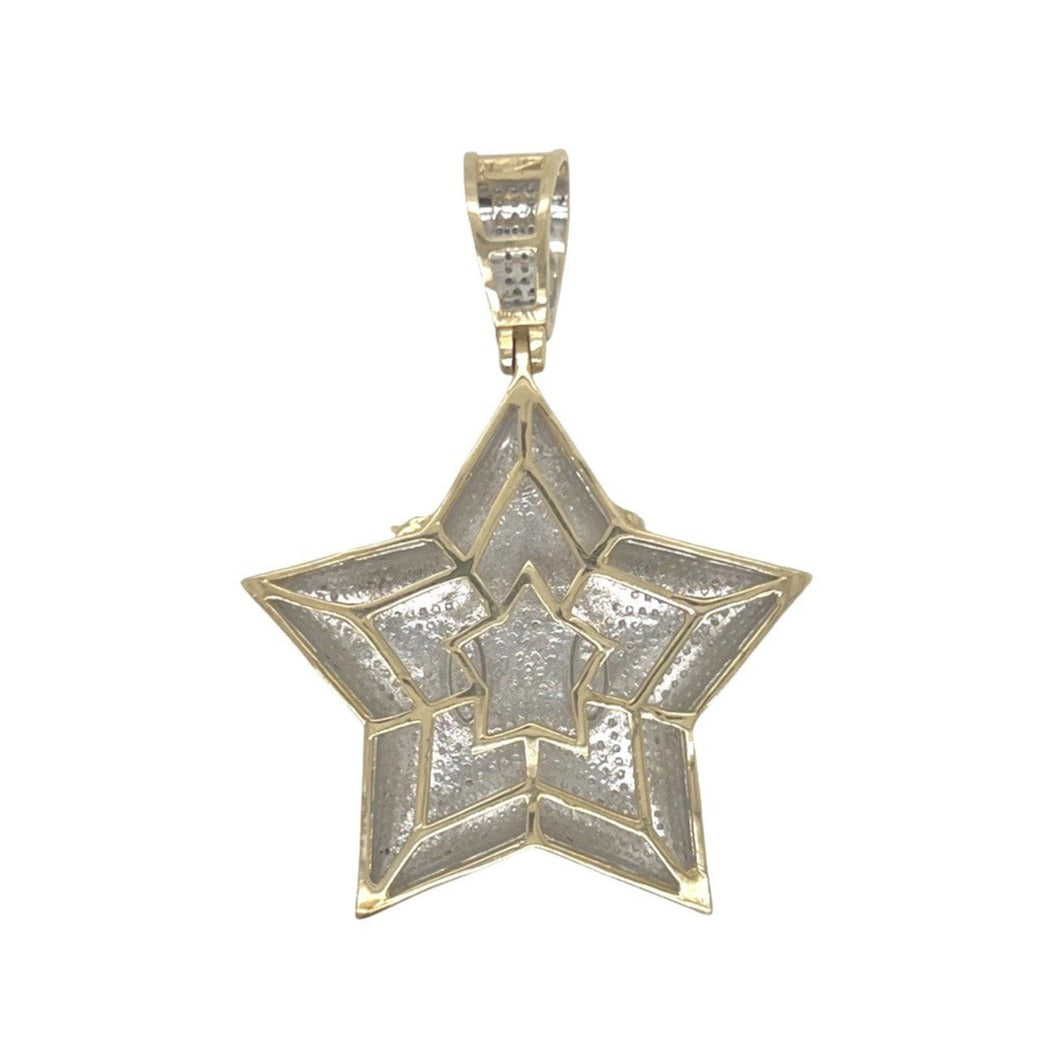 10K Yellow Gold Mario Star Iced Diamond Pendant 1.16 CT 1.85"