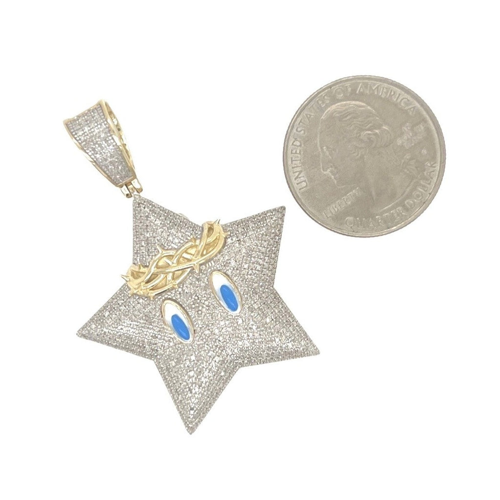 10K Yellow Gold Mario Star Iced Diamond Pendant 1.16 CT 1.85"
