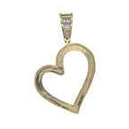 10K Yellow Gold Tilted Heart Milgrain Design Diamond Pendant 0.34 CT 1.9"